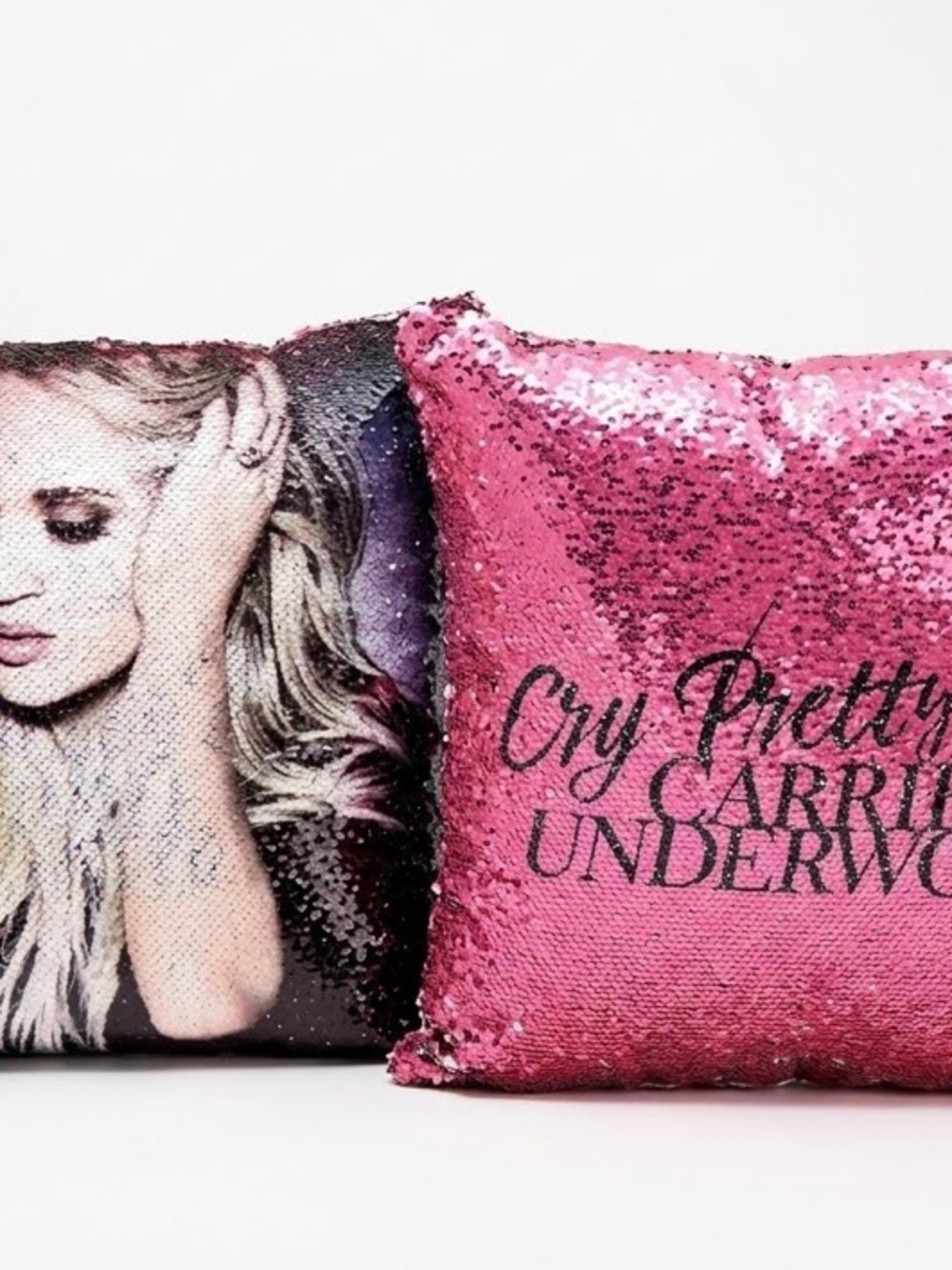 🏡Carrie Underwood Pink/black Sequin Pillow with Script Text/Carrie’s face